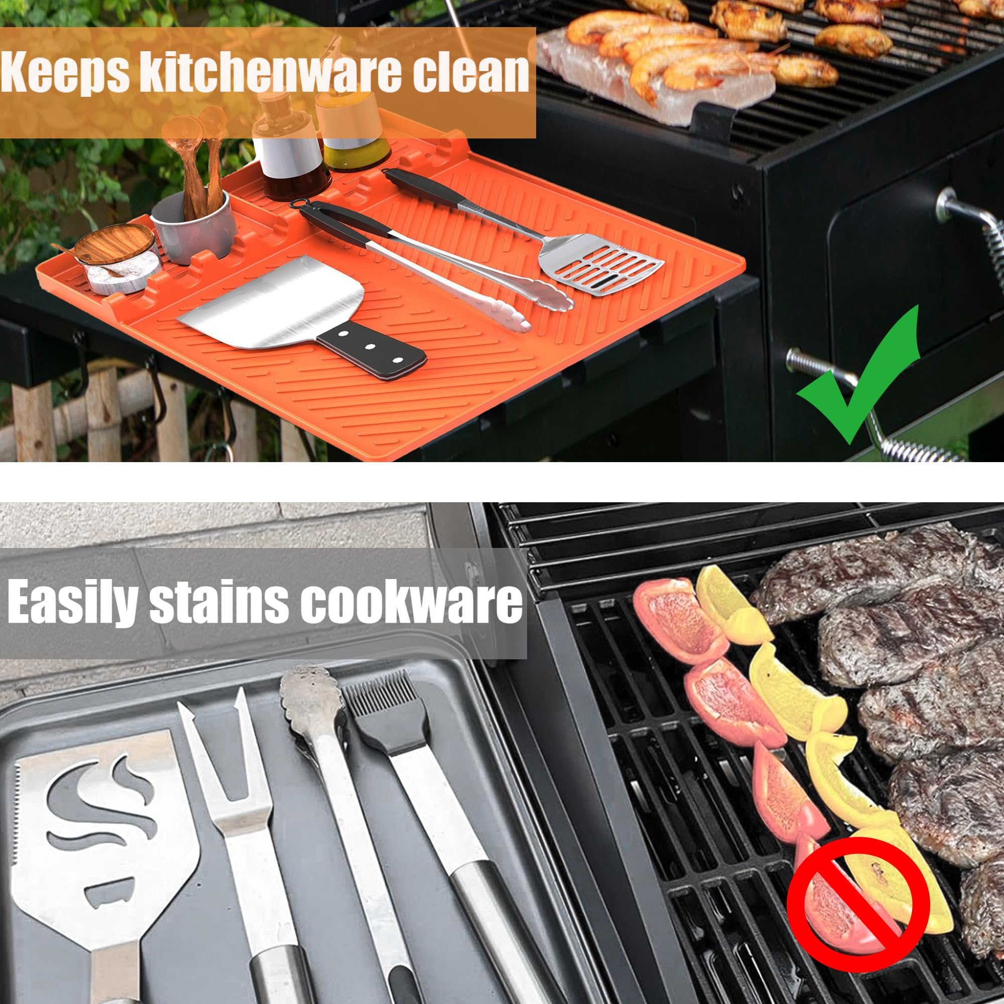Blackstone Griddle Accessories Set - Large Silicone Spatula Mat with Drip Pad, Food Grade Cooking Mat for BBQ, Baking & Grill Prep (Orange) - Perfect for Outdoor Cooking, Camping & Backyard Parties