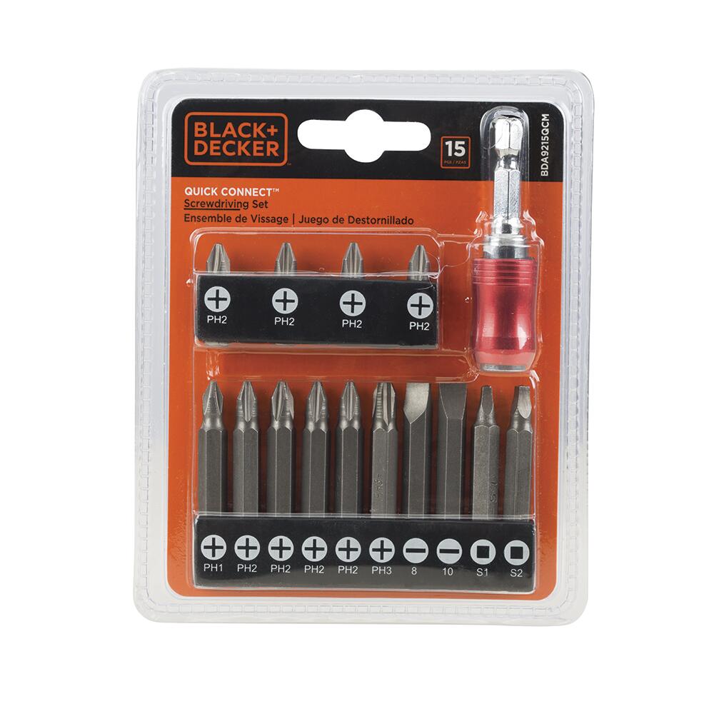 BLACK + DECKER 15-Piece Quick Connect Screwdriver Set with Magnetic Tips - BDA9215QCM for Home Repair, DIY Projects & Professional Use