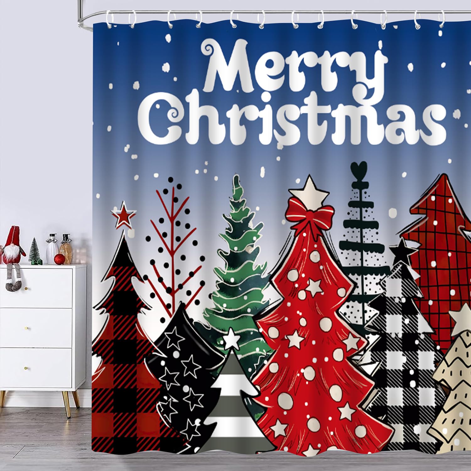 Festive Christmas Tree Shower Curtain Set - 72