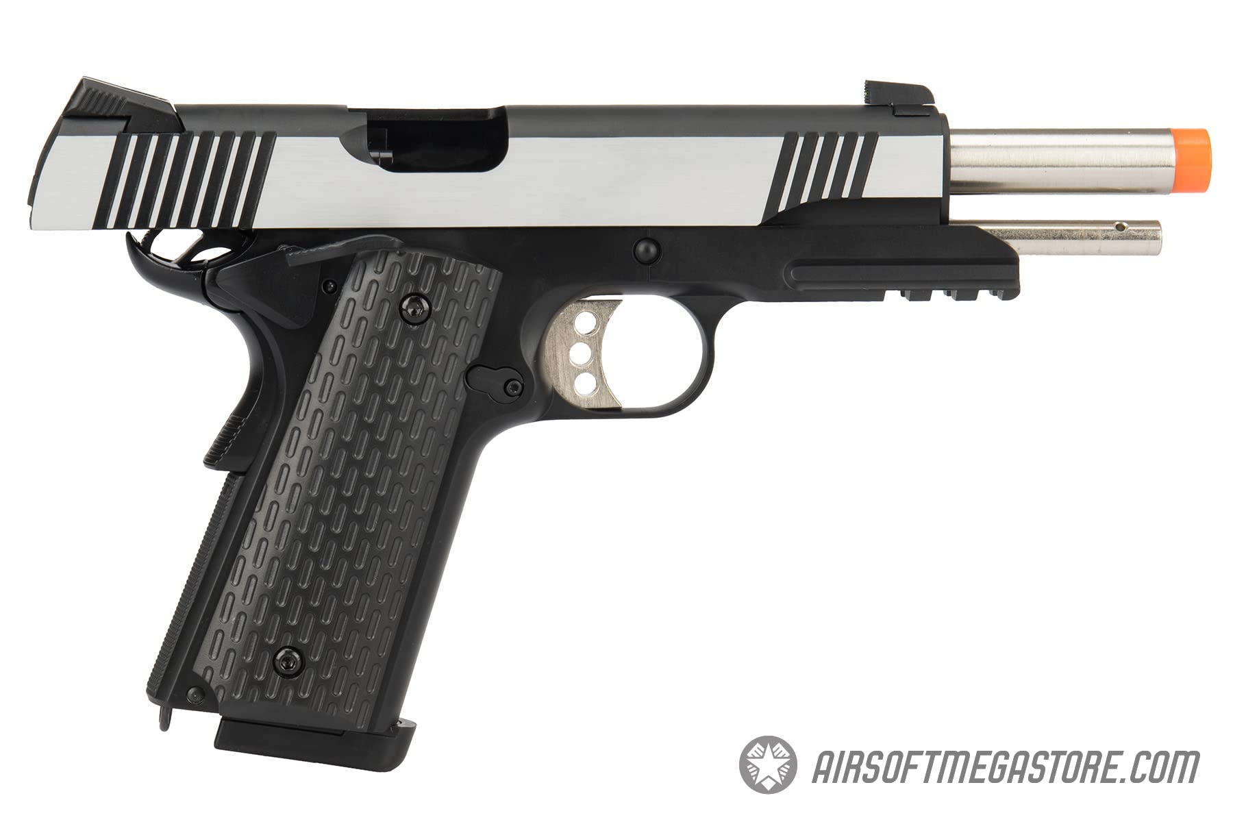 Full Metal R28 1911 Desert Warrior GBB Airsoft Pistol - Black/Silver Tactical Airsoft Gun for Military Simulation & Target Shooting