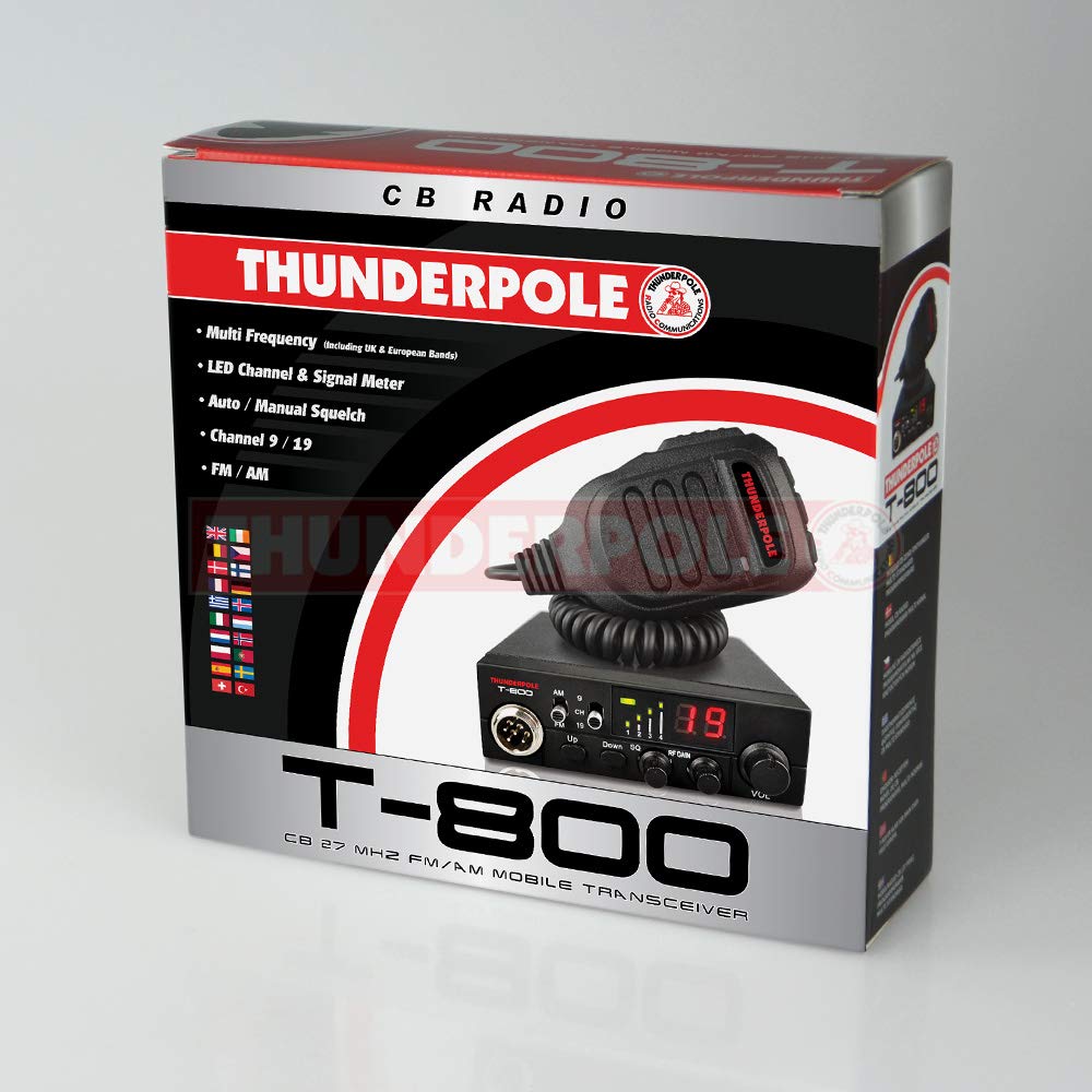 Thunderpole T-800 CB Radio Kit with Mini Orbitor Mag Aerial - 12V AM/FM CB Radio & Antenna Starter Pack for Truckers, Off-Roading & Emergency Communication