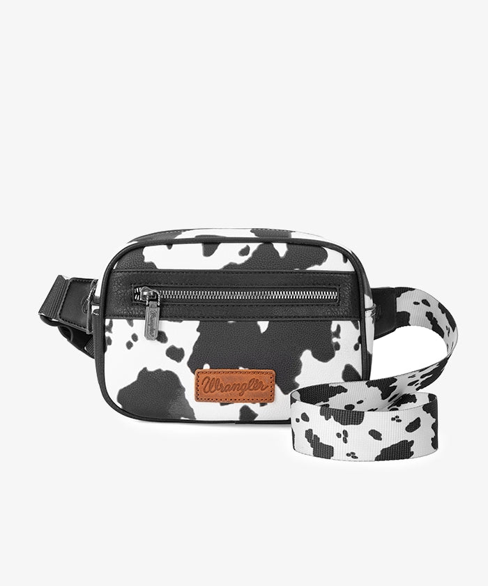 Wrangler Cow Print Belt Bag - Stylish Western Crossbody Fanny Pack for Men & Women - Perfect for Concerts, Hiking, and Travel