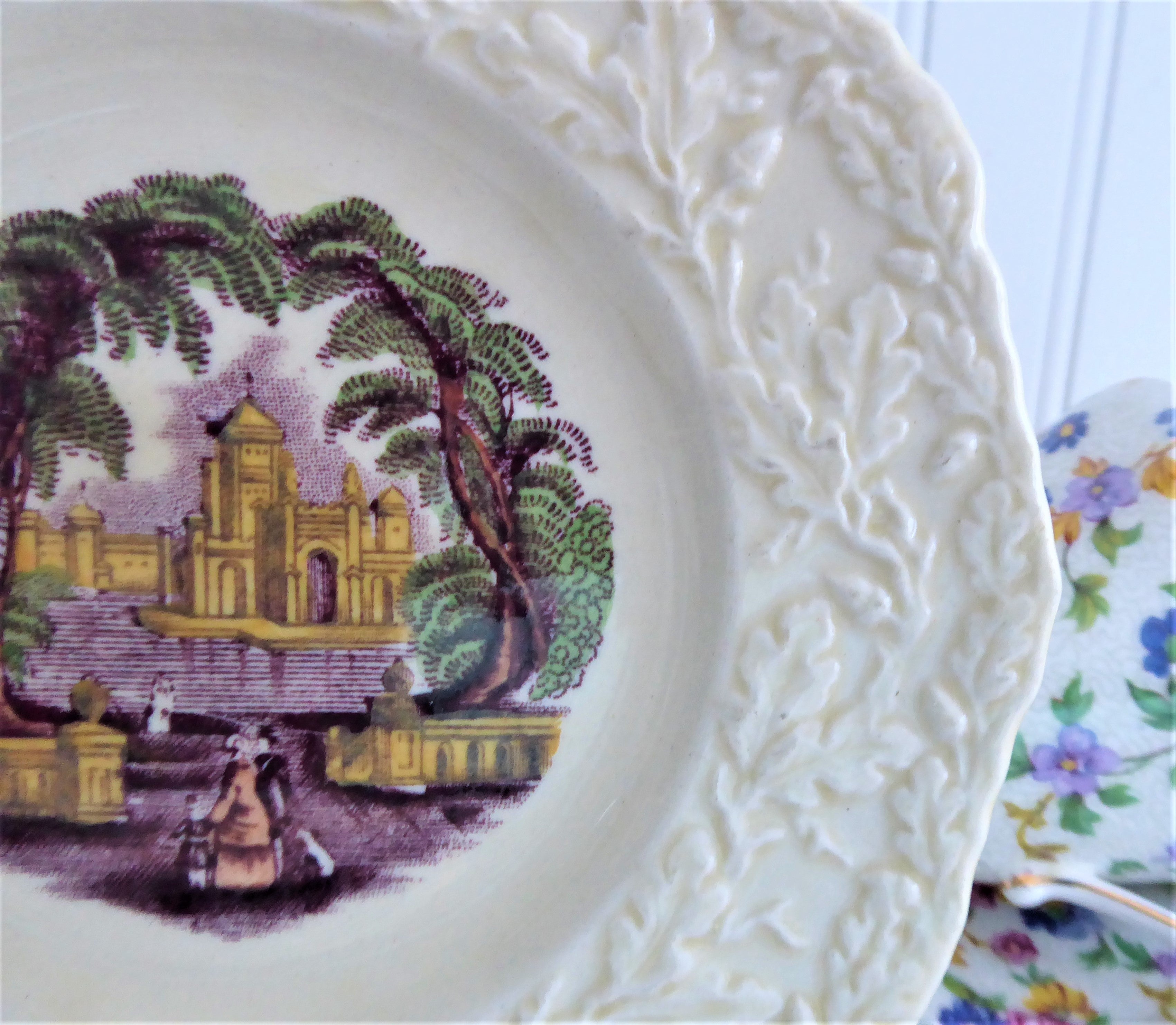 Antique Purple Transferware Mason's Oak Bread Plate - English Ironstone Side Dish, Early 1900s Vintage Collectible - Perfect for Farmhouse Dining, Tea Parties & Vintage Tableware Displays