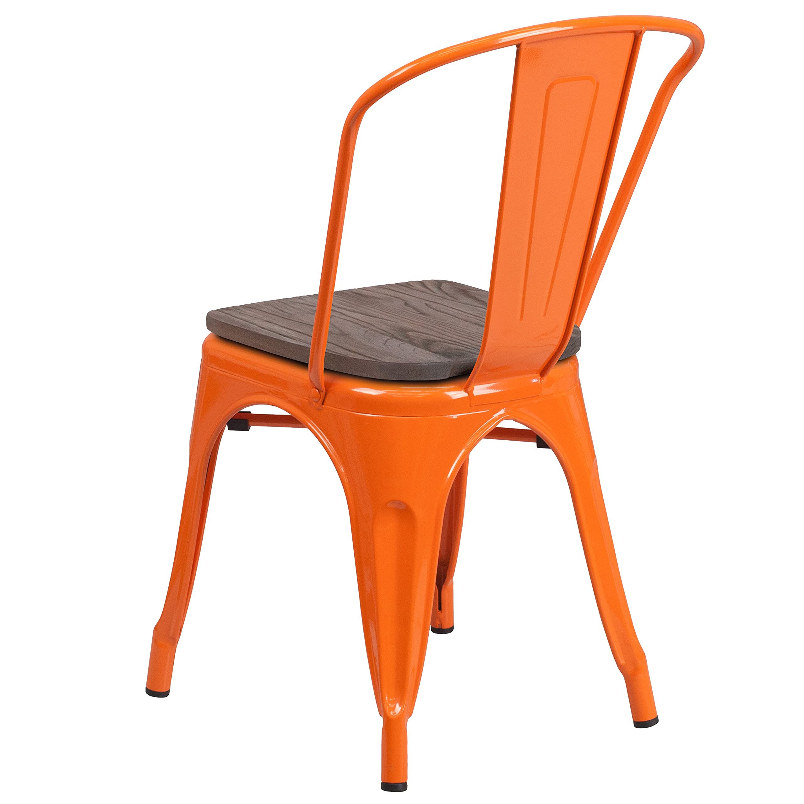 Merrick Lane Amsterdam Metal Chair - Orange Textured Wooden Seat Dining Chair with Slatted Curved Back - Perfect for Kitchen, Dining Room & Outdoor Patio Furniture