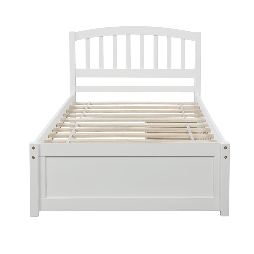 Twin Platform Storage Bed Frame with 2 Drawers & Headboard - Solid Wood No Box Spring Needed - White - Perfect for Small Bedrooms, Kids Rooms & Space-Saving Solutions