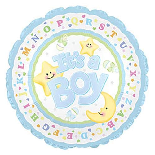 It's A BOY Moon & Stars Baby Shower Balloons - 17 Inch Blue & Gold Baby Boy Balloons for Gender Reveal, Newborn Celebration, Birthday Party Decorations