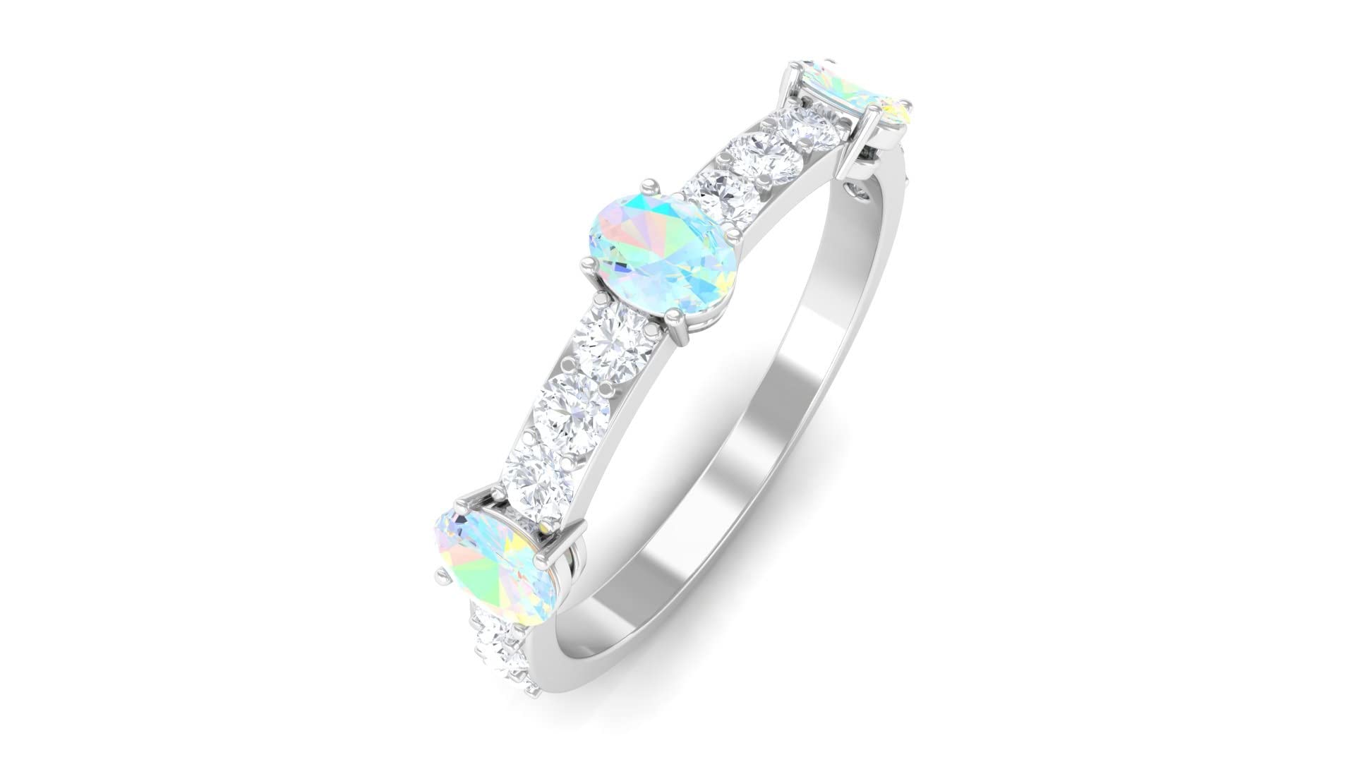 Ethiopian Opal & Moissanite Half Eternity Ring - 14K Solid Gold Oval Opal Ring for Women - Perfect for Engagement, Anniversary & Special Occasion Gifts