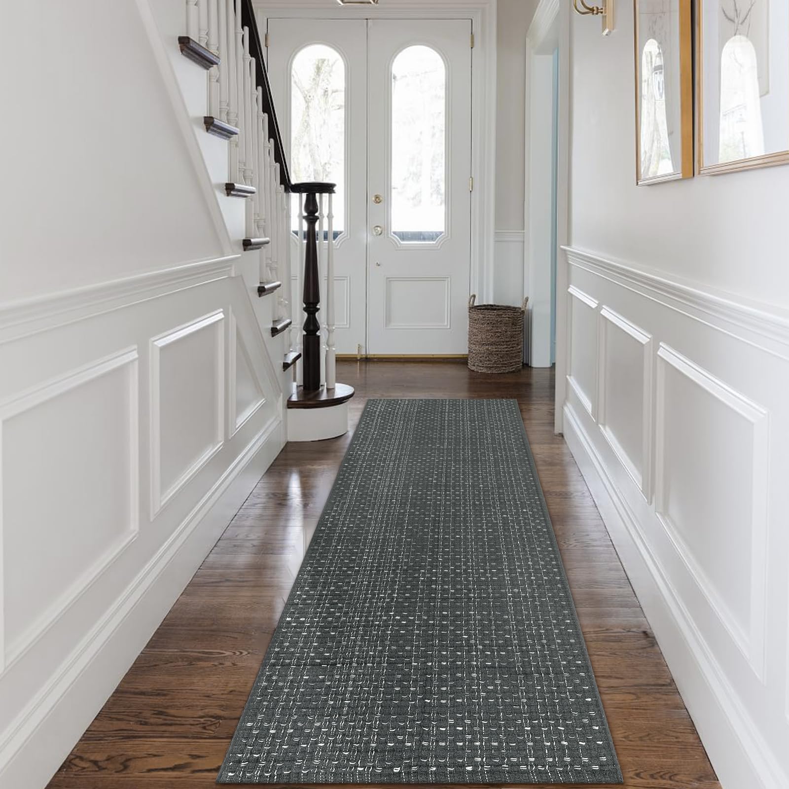 Seavish 2'x6' Cotton Woven Hallway Runner Rug - Grey Farmhouse Entryway Rug for Kitchen, Living Room, Bedroom, Laundry & Patio | Washable & Durable Indoor/Outdoor Rug for Home Decor