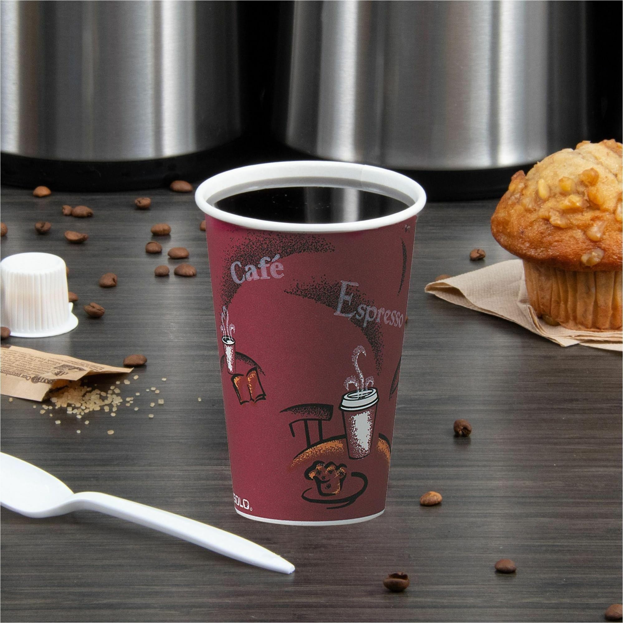 Solo® 10 Oz Maroon Paper Hot Cups - Pack of 300 | Disposable Coffee Cups for Office, Parties & Catering