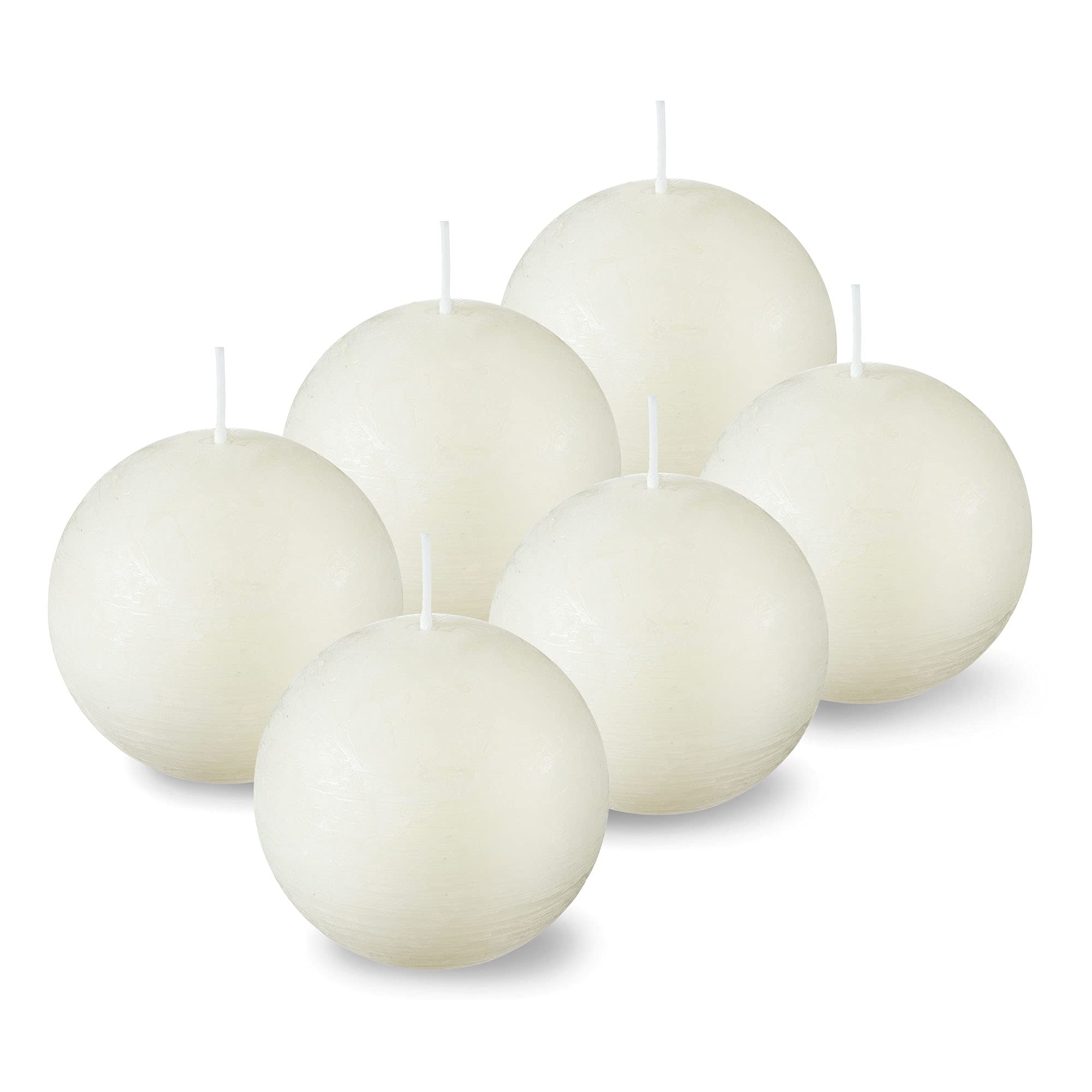 SPAAS Rustic Ivory Round Candles - 3 Inch Ivory Ball Candles Set of 6 - Decorative Sphere Candles for Wedding Centerpieces, Christmas Decor, Birthday Party, Home Decor & Romantic Ambiance