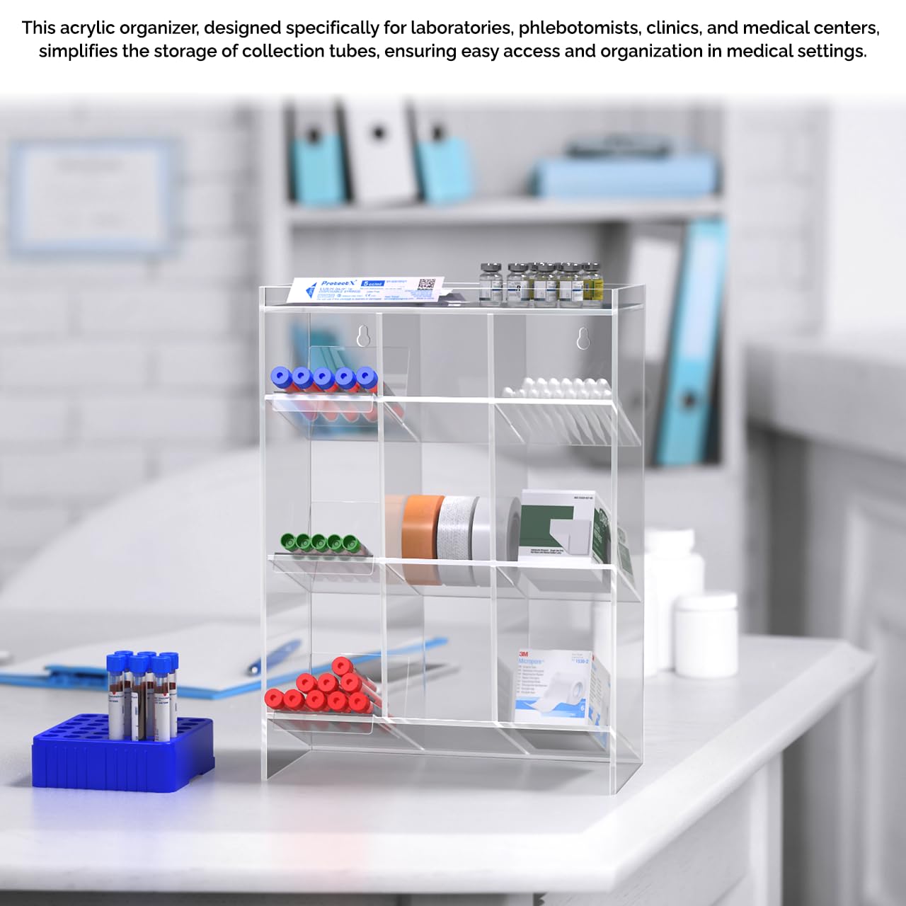 Clear Acrylic 9-Compartment Tube Rack - 11.5