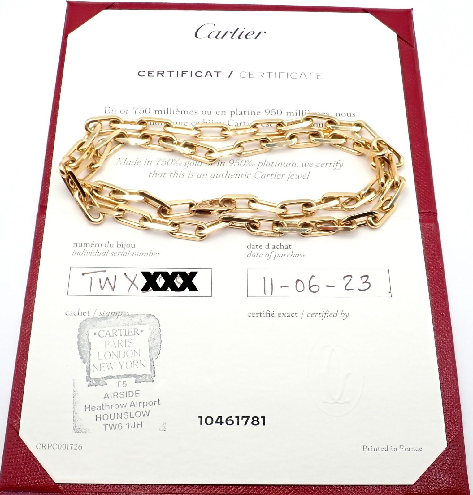 Authentic Cartier Santos 18K Yellow Gold Link Chain Necklace 22