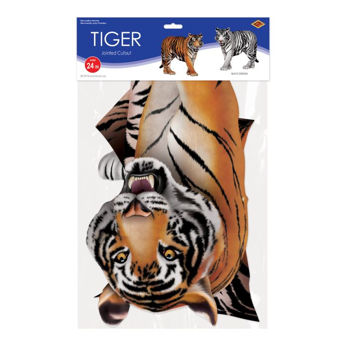 12 Pack Beistle Jointed Tiger Wall Decorations - Realistic 3D Animal Cutouts for Jungle Themed Parties, Classroom Decor, and Kids Room Wall Art
