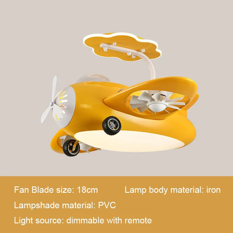 Kids Airplane Ceiling Fan Light - Remote Control LED Night Light for Children's Bedroom & Nursery Decor