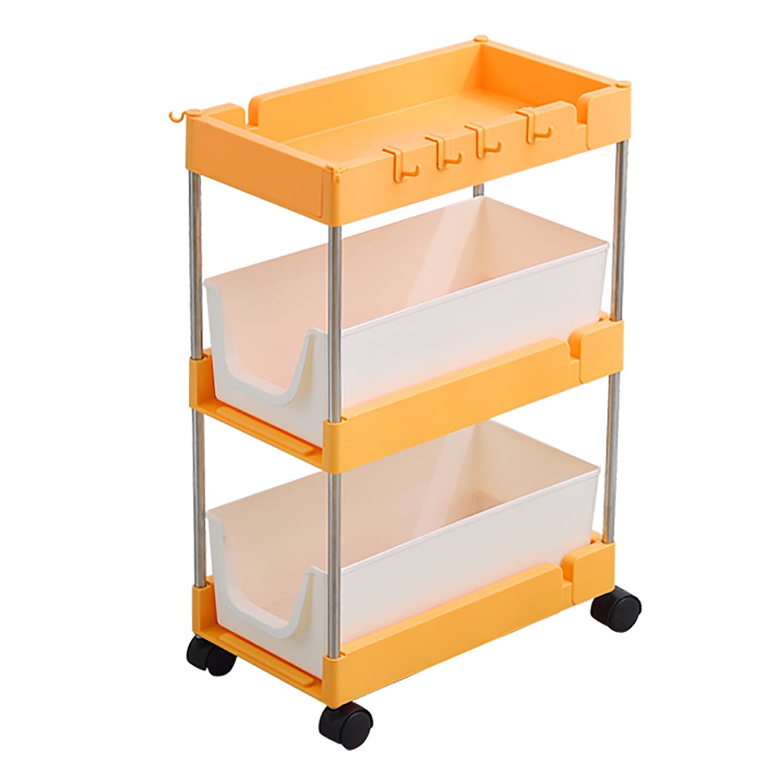 TAUODUYY 3-Tier Rolling Storage Cart with Wheels - 40x22x60.5cm Mobile Organizer for Kitchen, Bathroom, Bedroom - Space-Saving Shelf Unit for Pantry, Laundry Room & Office (Color: Black)