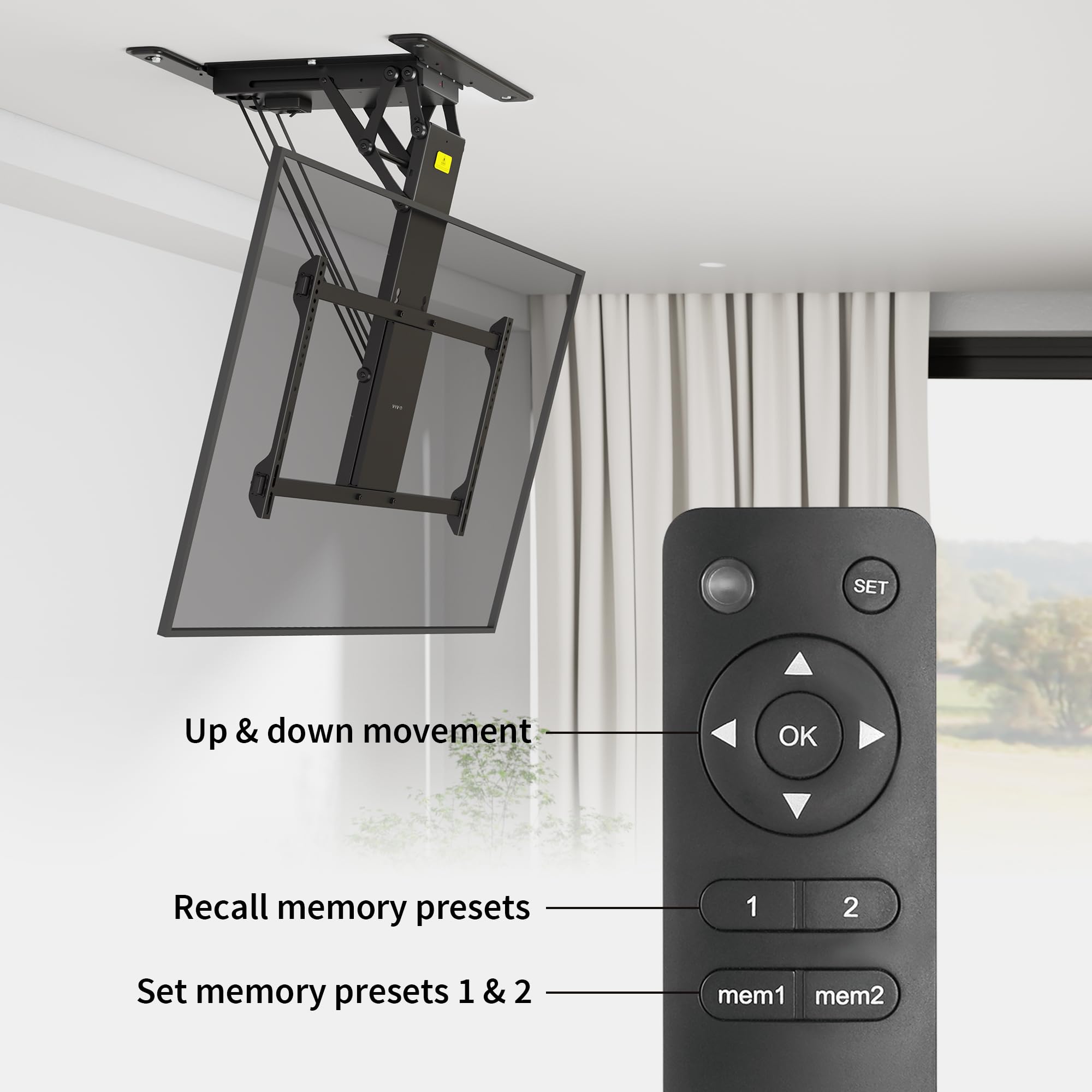 VIVO Electric TV Ceiling Mount for 40-85 Inch Screens | Motorized Flip-Down Pitched Roof VESA Mount | Heavy Duty Black Master Pack (MOUNT-E-FD85) | Perfect for Home Theaters, Bars, and Commercial Spaces