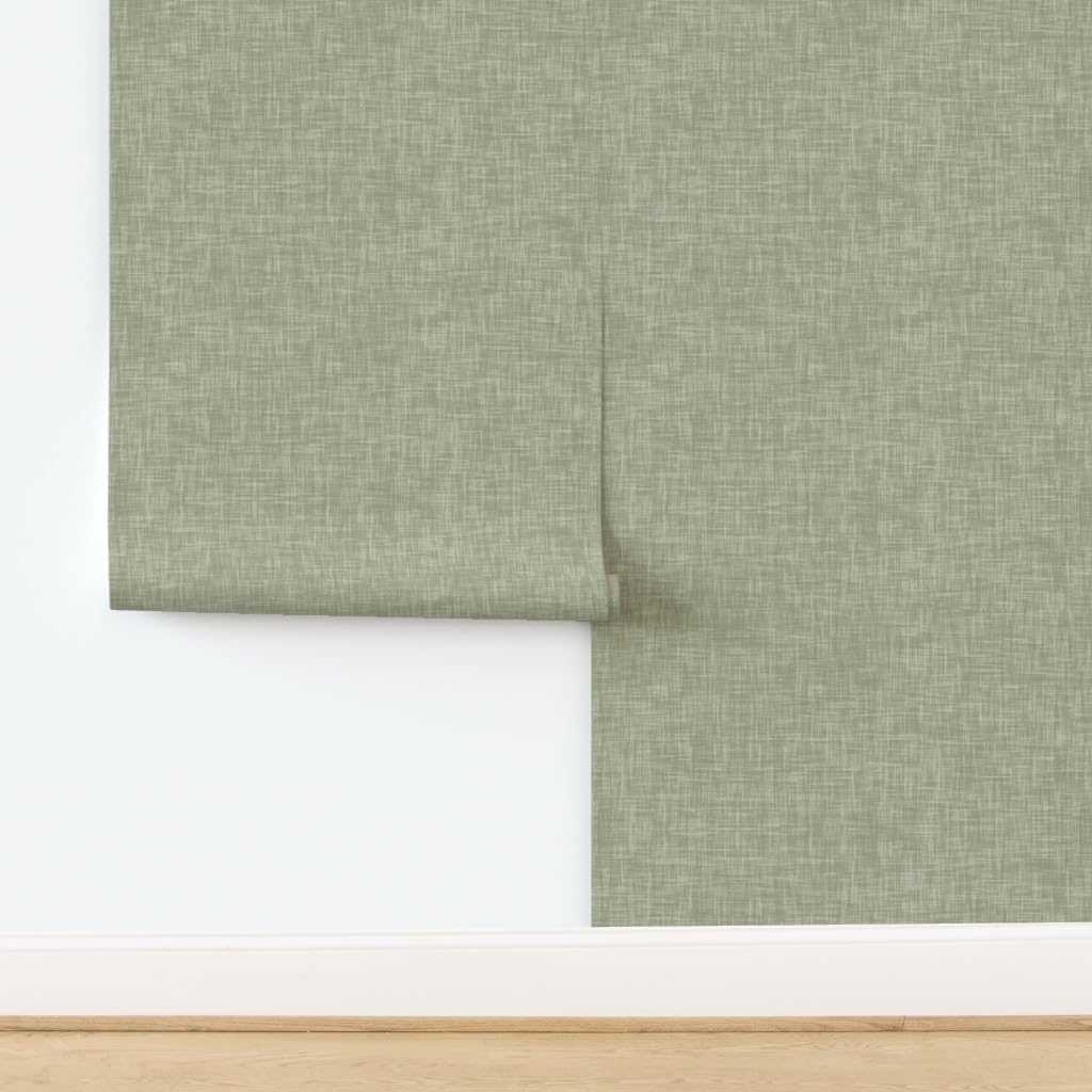 Removable Wallpaper 12ft x 2ft - Sage Green & Gray Faux Textured Peel & Stick Wallpaper for Bedroom, Living Room, Nursery | Easy to Install & Remove | Spoonflower