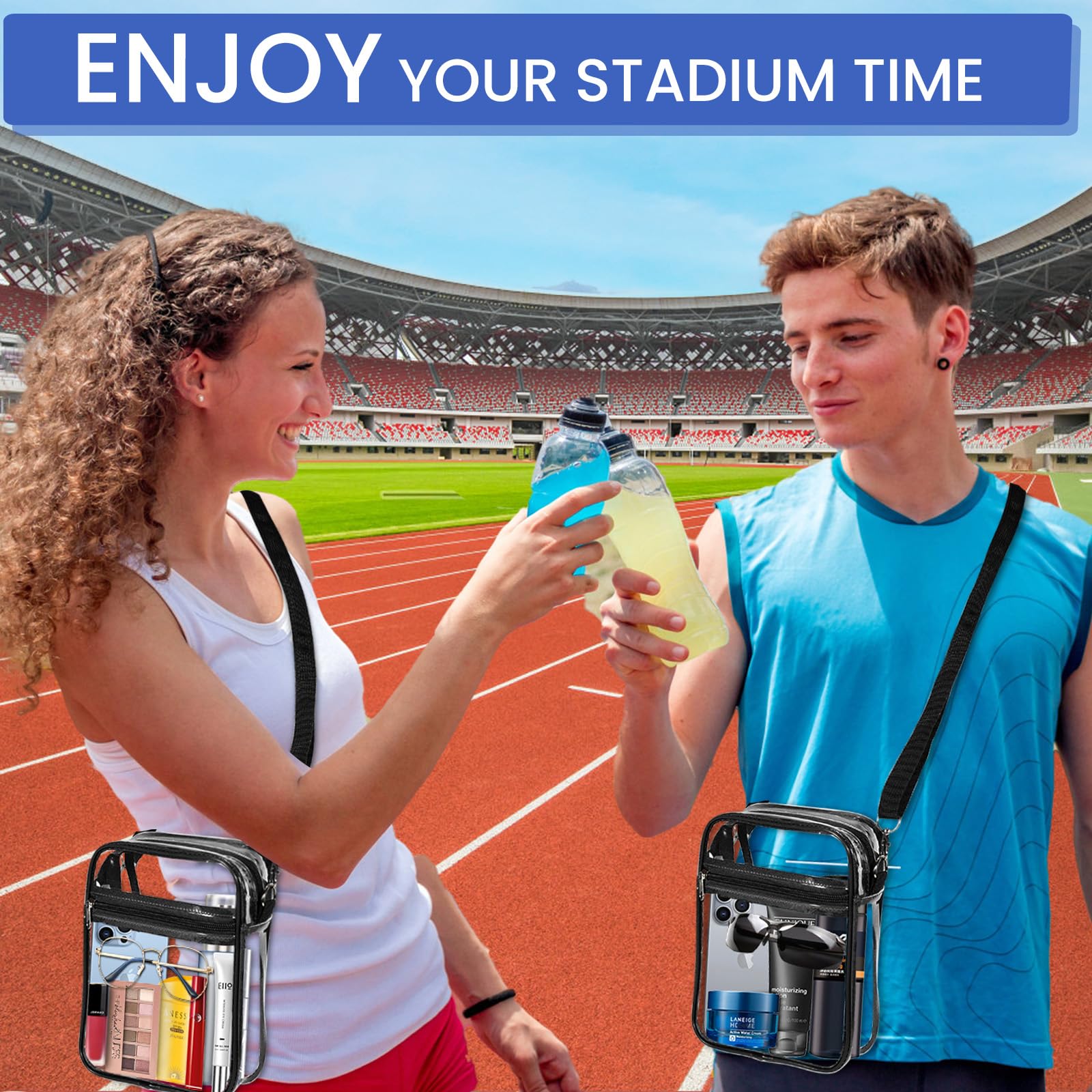 Clear Crossbody Purse for Women - Stadium Approved Small Shoulder Bag for Sports Events & Concerts - Unisex-Adults Sports Fans Essential Accessory - Perfect for Game Days, Music Festivals & Travel