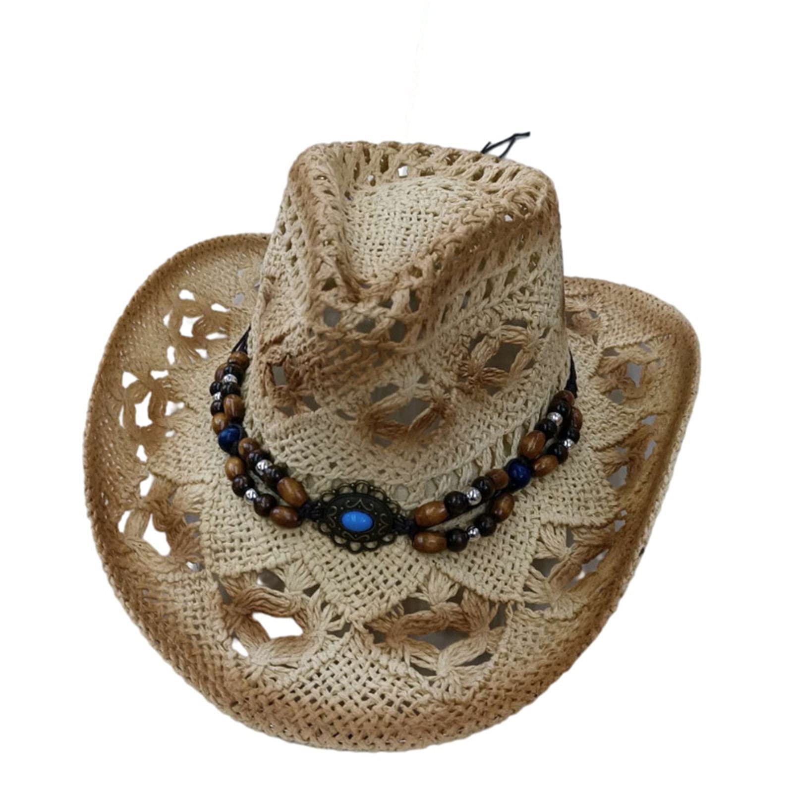Stylish Straw Cowboy Hat for Men & Women - Breathable Sunshade Summer Beach Hat - Lightweight Casual Baseball Cap for Outdoor, Music Festivals & Travel