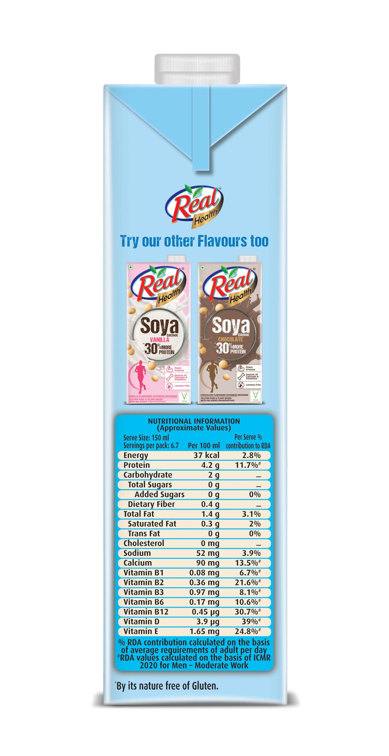 Real Health SOYA Milk 1L - Sugar Free, Lactose Free, Cholesterol Free Plant-Based Beverage | Gluten Free & No Preservatives | Healthy Vegan Milk Alternative for Coffee, Smoothies & Breakfast