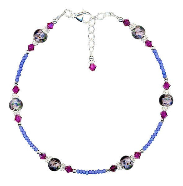 Natural Amethyst Glass Fuchsia Crystal Anklet Bracelet for Women - Elegant Bohemian Ankle Jewelry for Summer, Beach, Festival & Everyday Wear