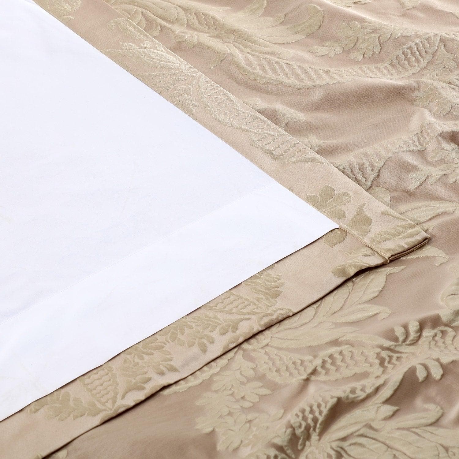 Magdelena Beige & Gold Damask Faux Silk Jacquard Blackout Curtains for Bedroom & Living Room - Elegant Window Treatment for Light Control & Privacy