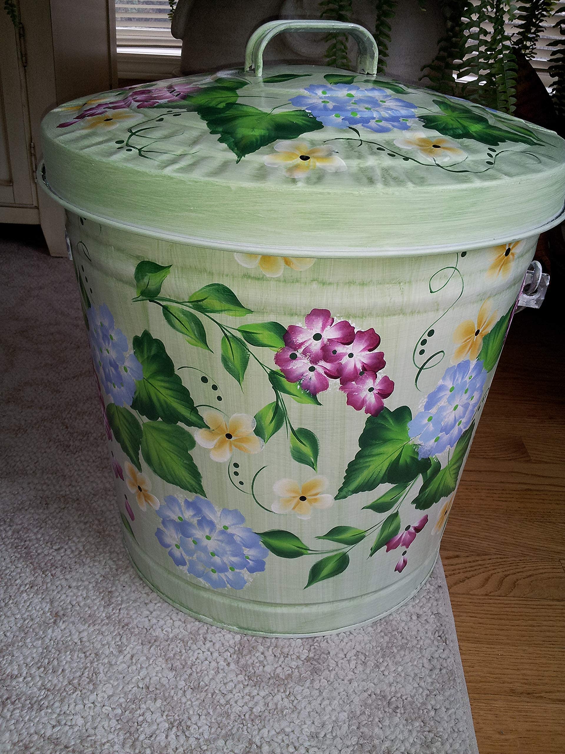 10 Gallon Hand Painted Decorative Trash Can - Elegant Waste Bin for Kitchen, Bathroom & Office - Eco-Friendly Garbage Can with Artistic Floral Design