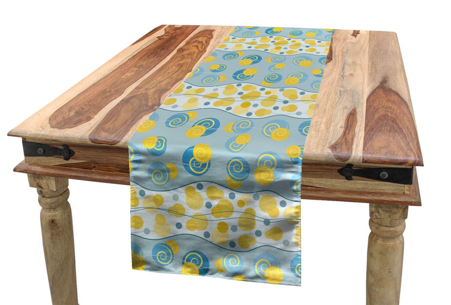 Ambesonne Abstract Table Runner - Wavy Stripes, Geometric Circles & Dots Design, Pastel Mustard & Blue Grey, 16