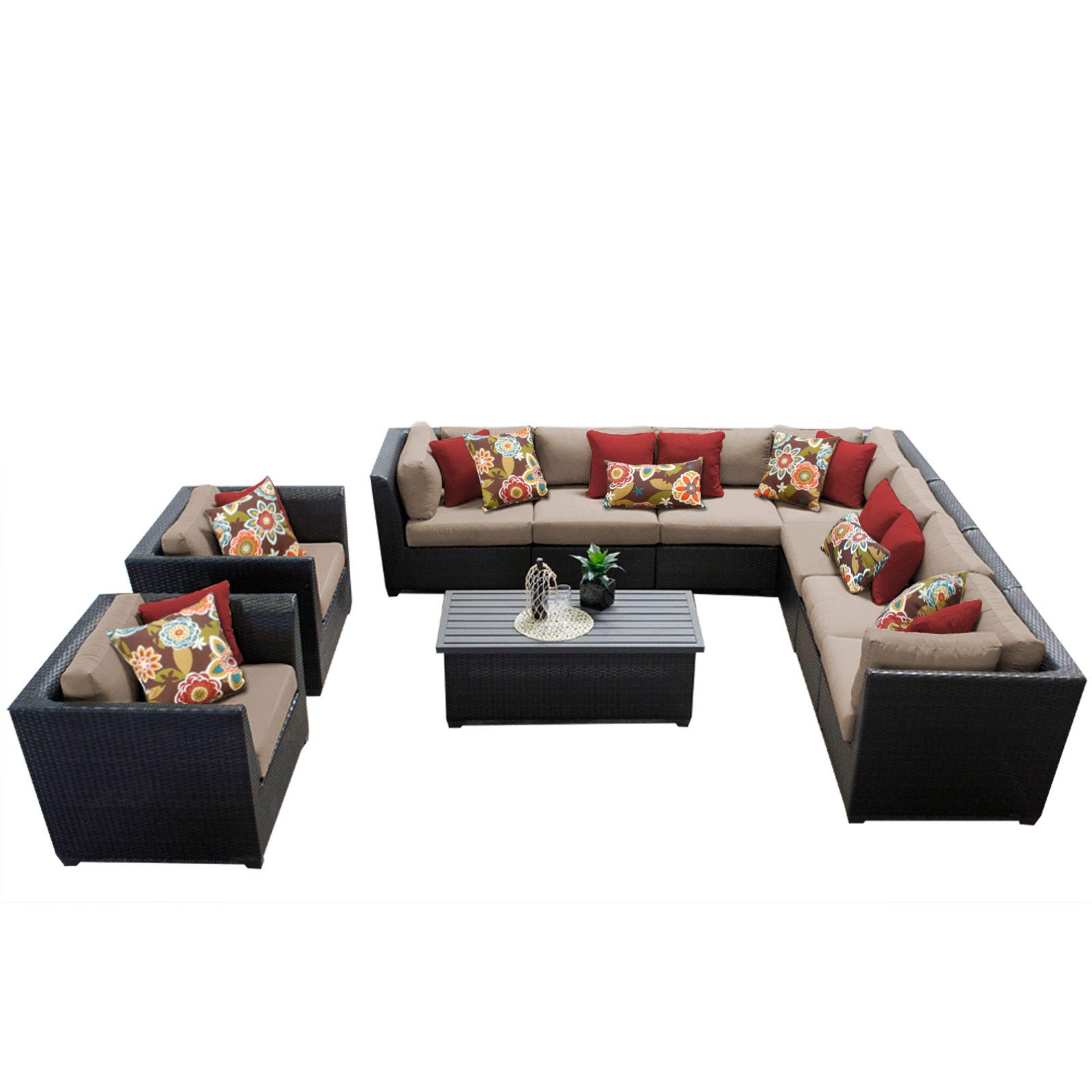 TK Classics 10-Piece Barbados Outdoor Wicker Patio Furniture Set in Wheat - Durable Rattan Dining Set for Garden, Poolside, Backyard & Patio Decor