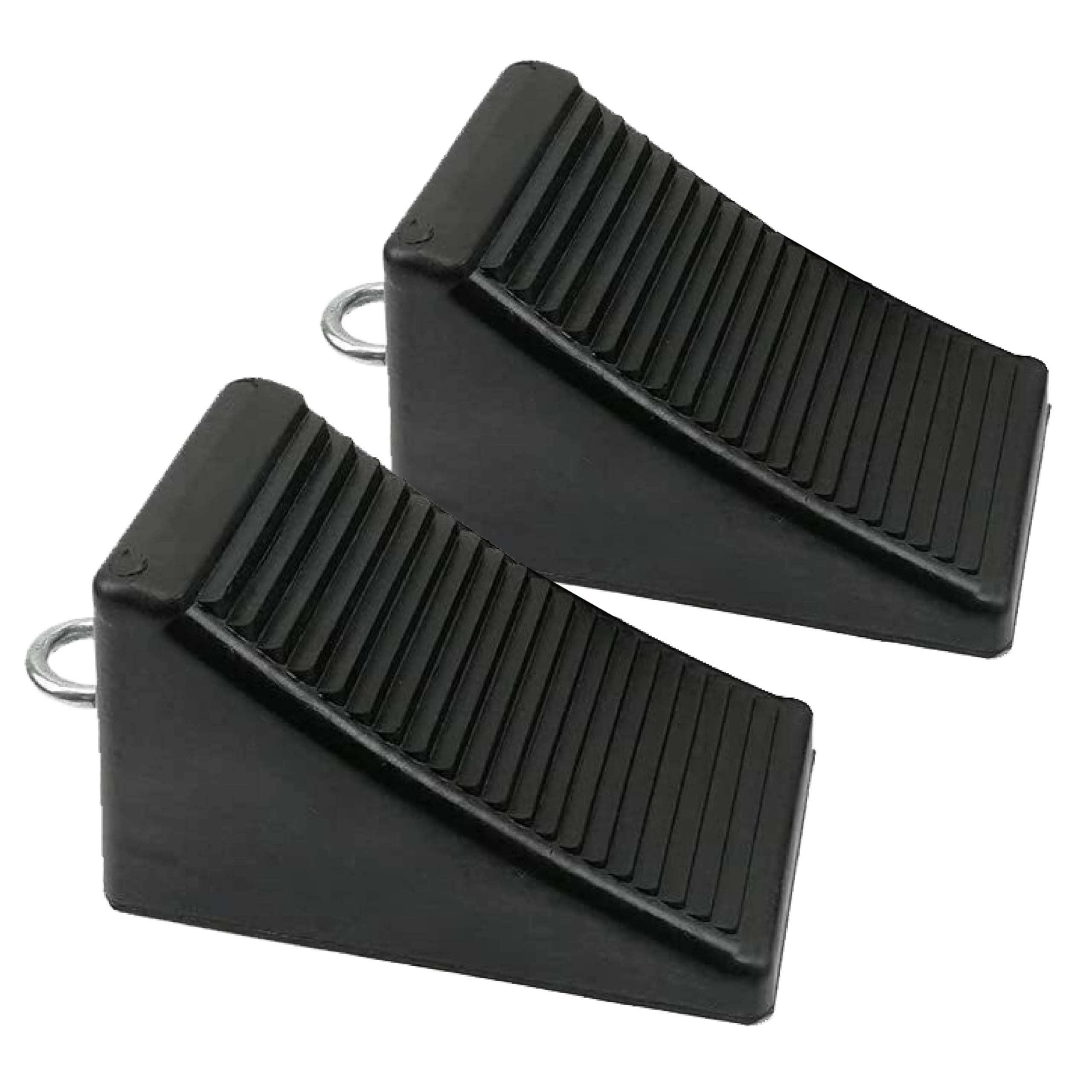 AFA Tooling - Heavy Duty Wheel Chocks with Eyebolt Tie Off Handles (2 Pack) - Non-Slip RV Wheel Chocks for Front & Back Tires - Quick Grip Ribbed Design - Perfect for Campers, Trailers, RVs, Trucks, Cars and ATVs - Secure Parking on Slopes & Uneven Terrain