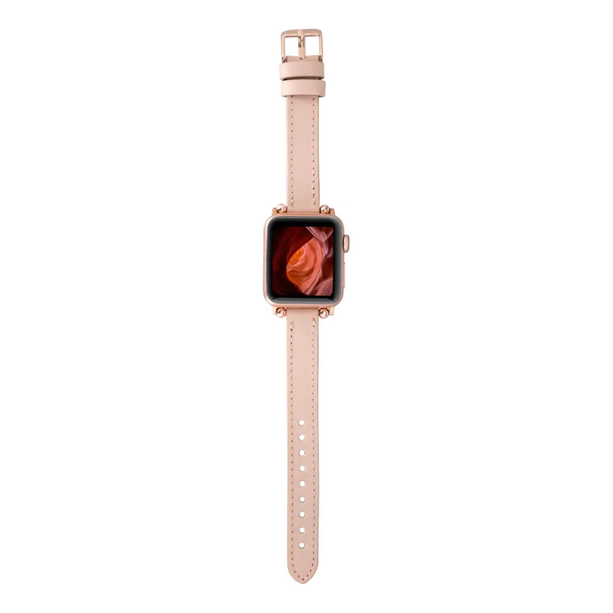 Ultra Slim Nude Pink Leather Apple Watch Band - Stylish & Comfortable Replacement Strap for Workout, Office & Everyday Wear