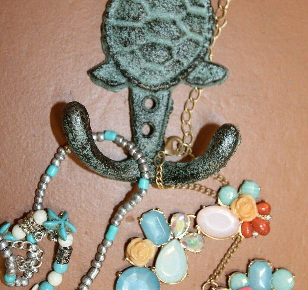 Cast Iron Sea Turtle Octopus Nautical Anchor Coat Hooks Set - Rustic Coastal Wall Decor for Entryway, Bathroom, or Beach House