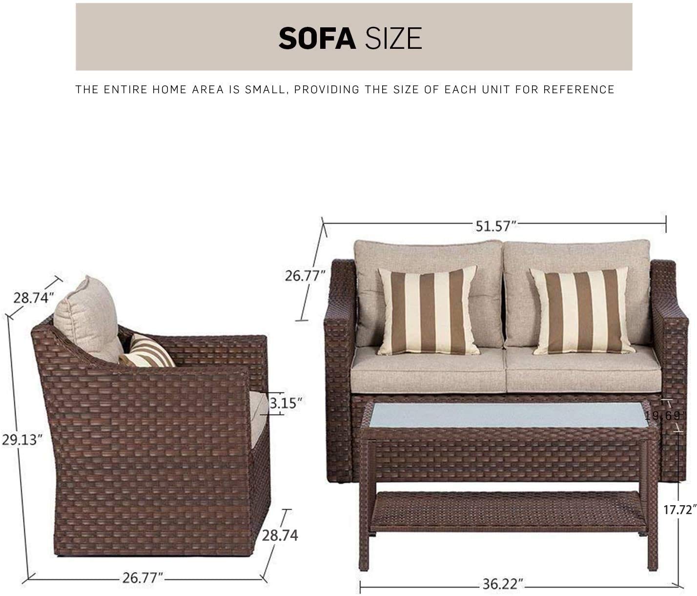 SOLAURA 7-Piece Brown Wicker Outdoor Patio Furniture Set with Cushions - Lounge Chairs, Ottoman, Loveseat & Glass Coffee Table - Weather-Resistant Rattan Conversation Set for Garden, Poolside & Backyard Relaxation