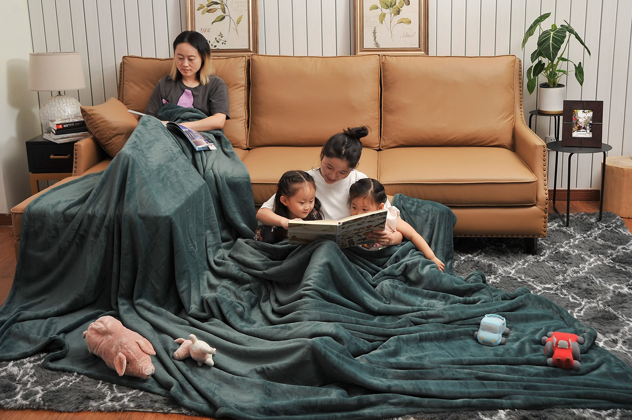 CUDDLE DREAMS 10' x 8' Extra Large Soft Throw Blanket - Oversized Family Blanket for Bed, Couch & Outdoor Picnic - Ultra Cozy Anti-Static Winter Blanket in Antique Green - Perfect for Snuggling, Camping and Home Decor