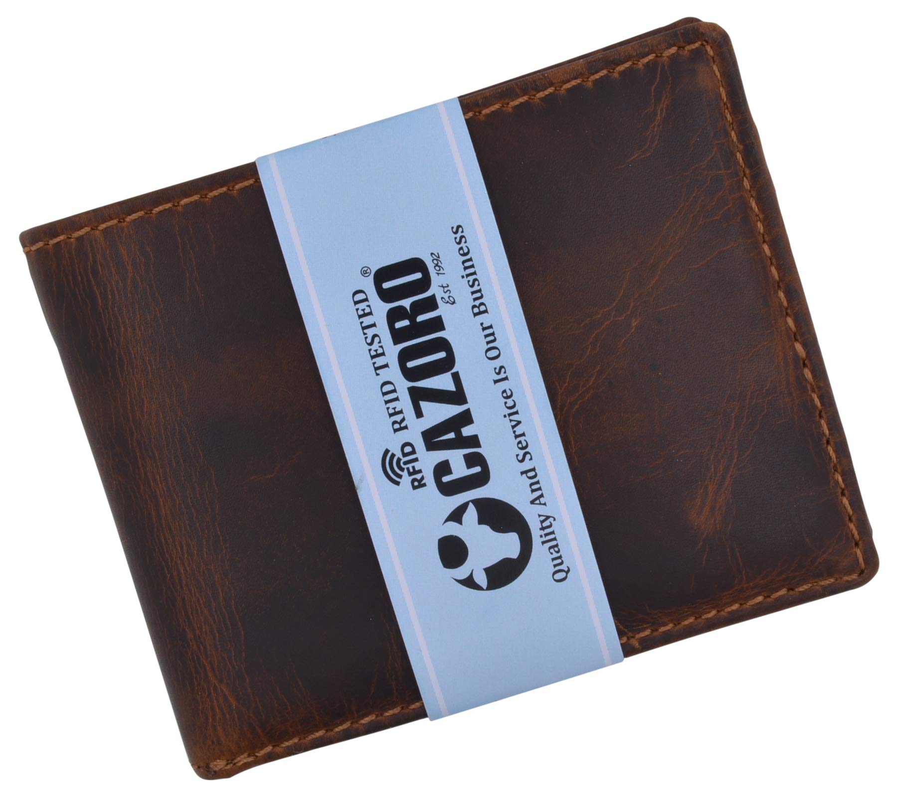 RFID Blocking Men's Crazy Horse Leather Bifold Wallet - Slim Credit Card & ID Holder for Everyday Use and Travel Security