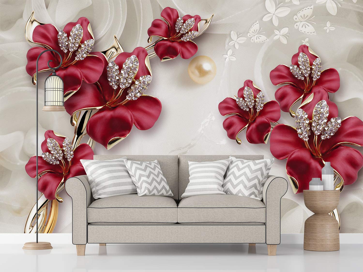 FLFK 3D Flower Jewelry Peel and Stick Wallpaper - Self-Adhesive Wall Mural for Living Room, Bedroom Decor - 141.7x98.4 Inches - Perfect for Home Renovation, Accent Walls & DIY Interior Design Projects