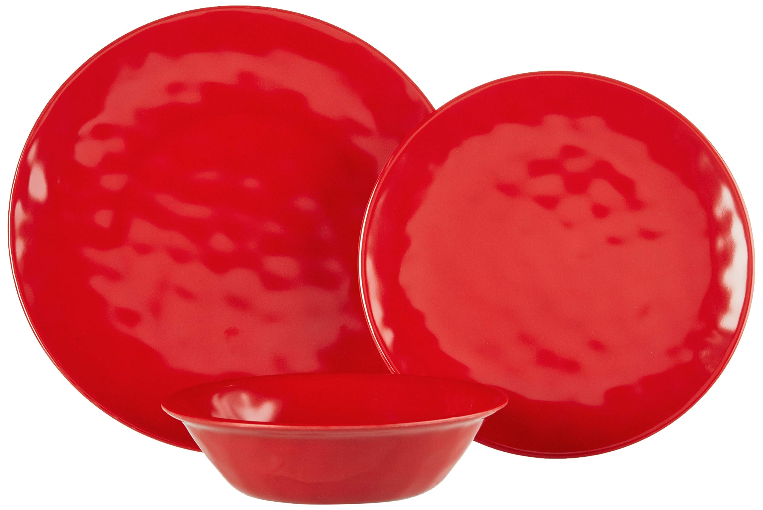Certified International 89212RM 12-Piece Melamine Dinnerware Set - Service for 4, Durable Red Plates & Bowls - Perfect for Outdoor Dining, Picnics, and Everyday Use