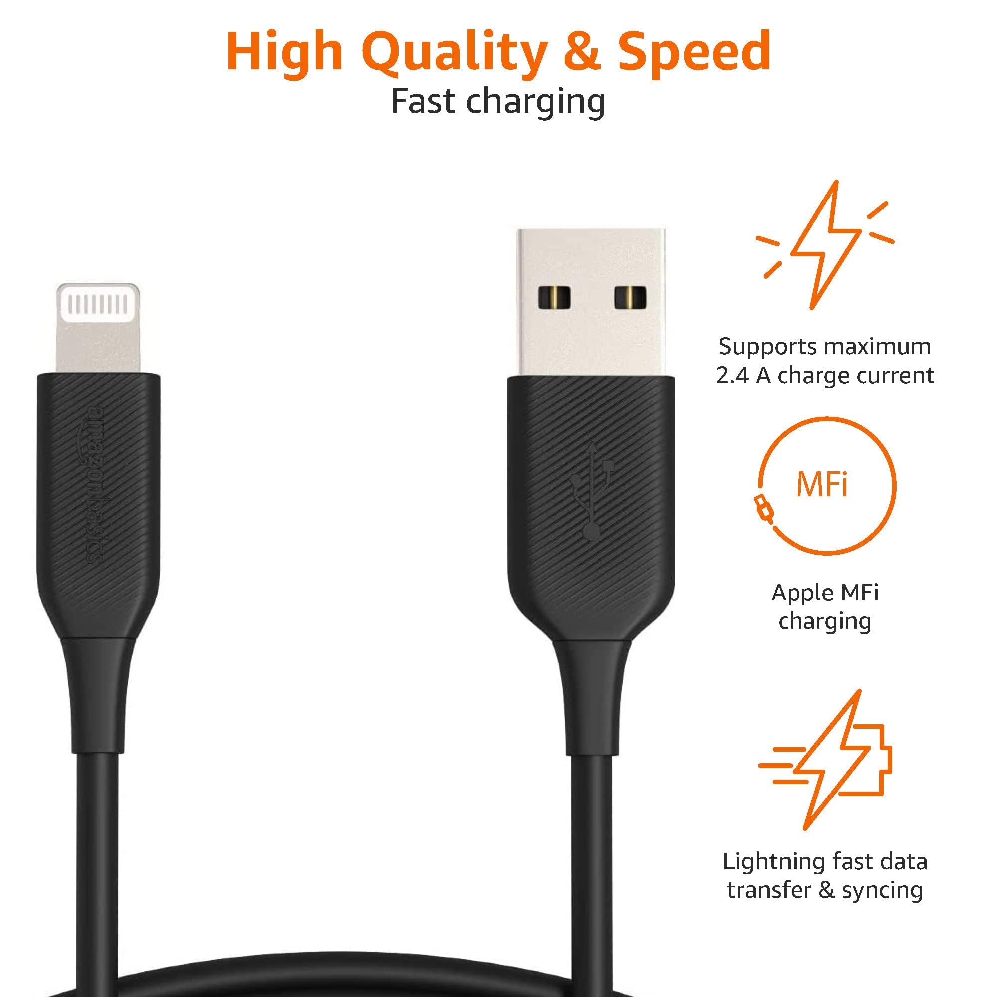Amazon Basics MFi Certified 1.8M USB-C to Lightning TPE Charging Cable (Black) - Fast Charging for iPhone 12/13/14, iPad, AirPods - Perfect for Home, Office & Travel