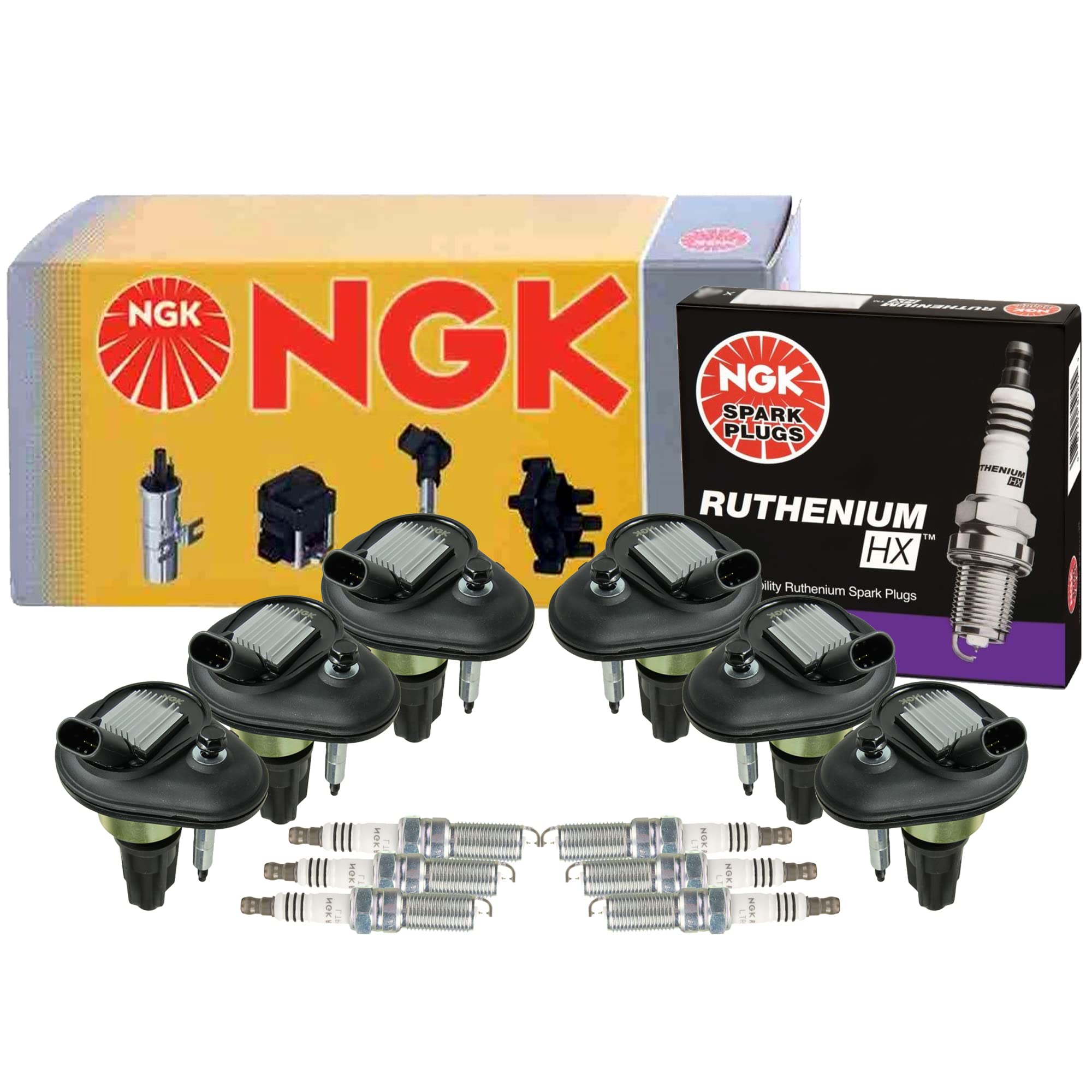 NGK 6 Ignition Coils & 6 Ruthenium HX Spark Plugs Kit - Compatible with Buick, Chevy, GMC, Isuzu Vehicles | High Performance Engine Upgrade for Smoother Acceleration & Better Fuel Efficiency