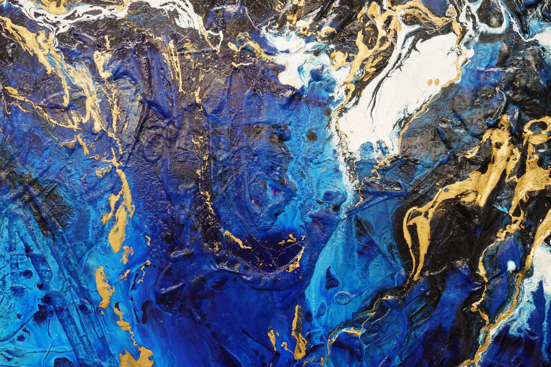 Golden Blu 190cm x 100cm Blue Gold Textured Abstract Canvas Art - Modern Wall Decor for Living Room, Bedroom & Office