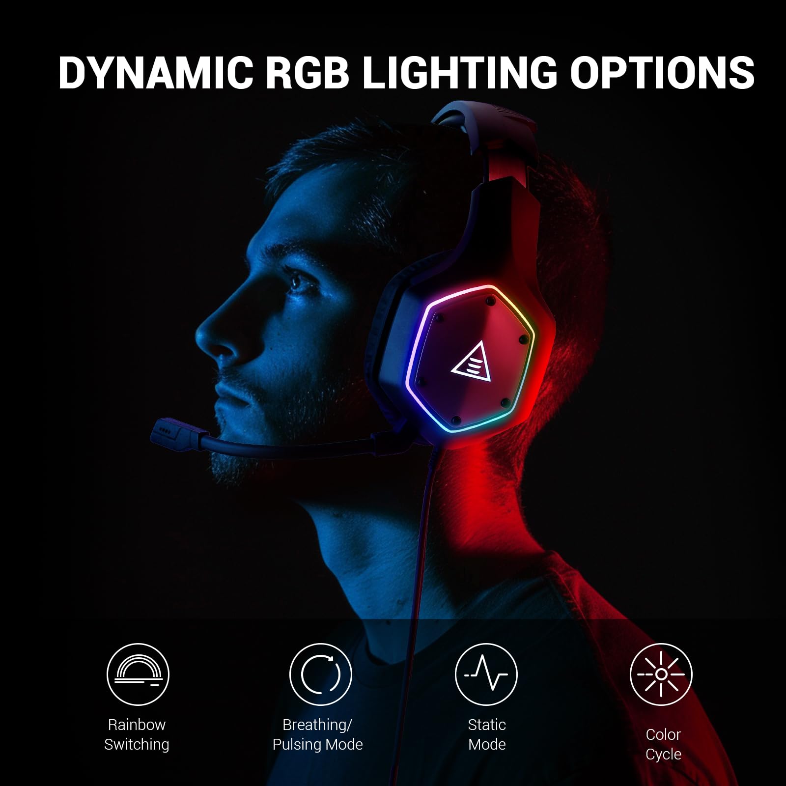 EKSA E1000V2 USB Gaming Headset with Noise Cancelling Mic - 7.1 Surround Sound Wired Headphones for PC, PS4, PS5, Laptop - RGB Lighting & Comfortable Ear Cushions (Black) | Perfect for Competitive Gaming, Streaming & Online Meetings