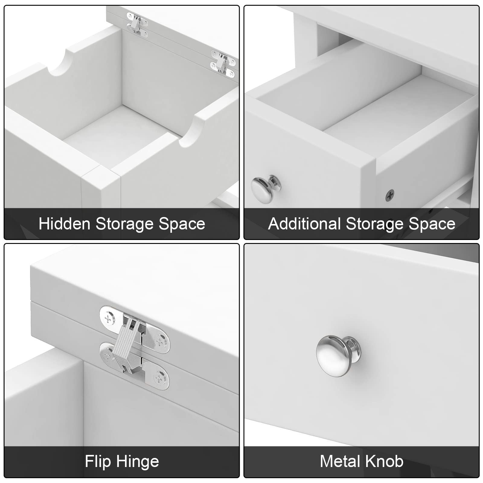 ChooChoo White Flip Top Narrow End Table with Drawer - MDF Material Small Side Table Nightstand for Living Room, Bedroom & Small Spaces - Perfect for Tight Corners, Studio Apartments & Cozy Reading Nooks