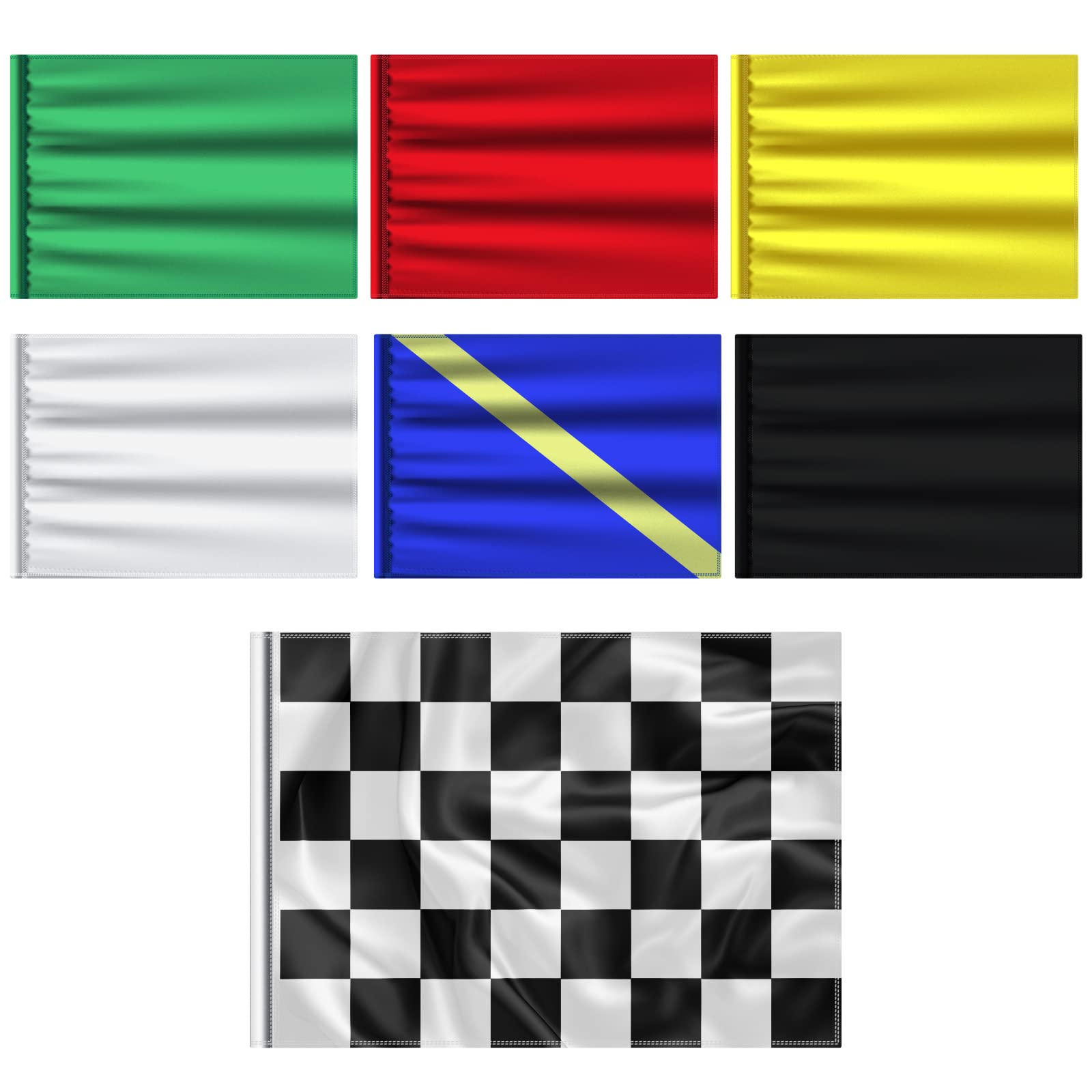 Moukeren Set of 7 Race Track Flags 25 x 30 Inch - Durable Polyester Racing Checkered Flags for Motorsports, Karting, NASCAR, Circuit Racing - Perfect for Outdoor/Indoor Track Events, Birthday Parties & Home Decor