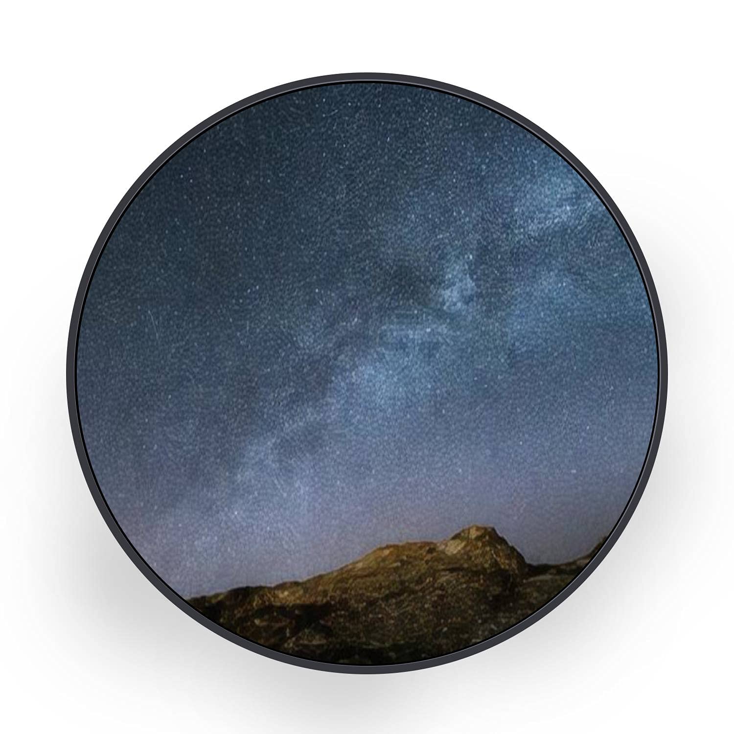 ERFEVBFEH Round Canvas Wall Art - Night Landscape with Milky Way & Sheep Mouflon Ovis Near Small Town - Wall Paintings for Bedroom & Living Room Decor - Black Frames Ready to Hang - Perfect for Home, Office & Gift Giving