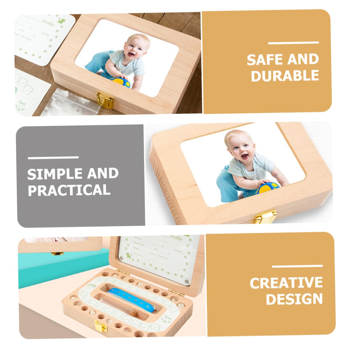 FAVOMOTO Wooden Baby Tooth Keepsake Box - First Tooth Holder for Boys & Girls - Memory Box for Lost Teeth - Perfect for Nursery, Baby Showers & Childhood Milestones