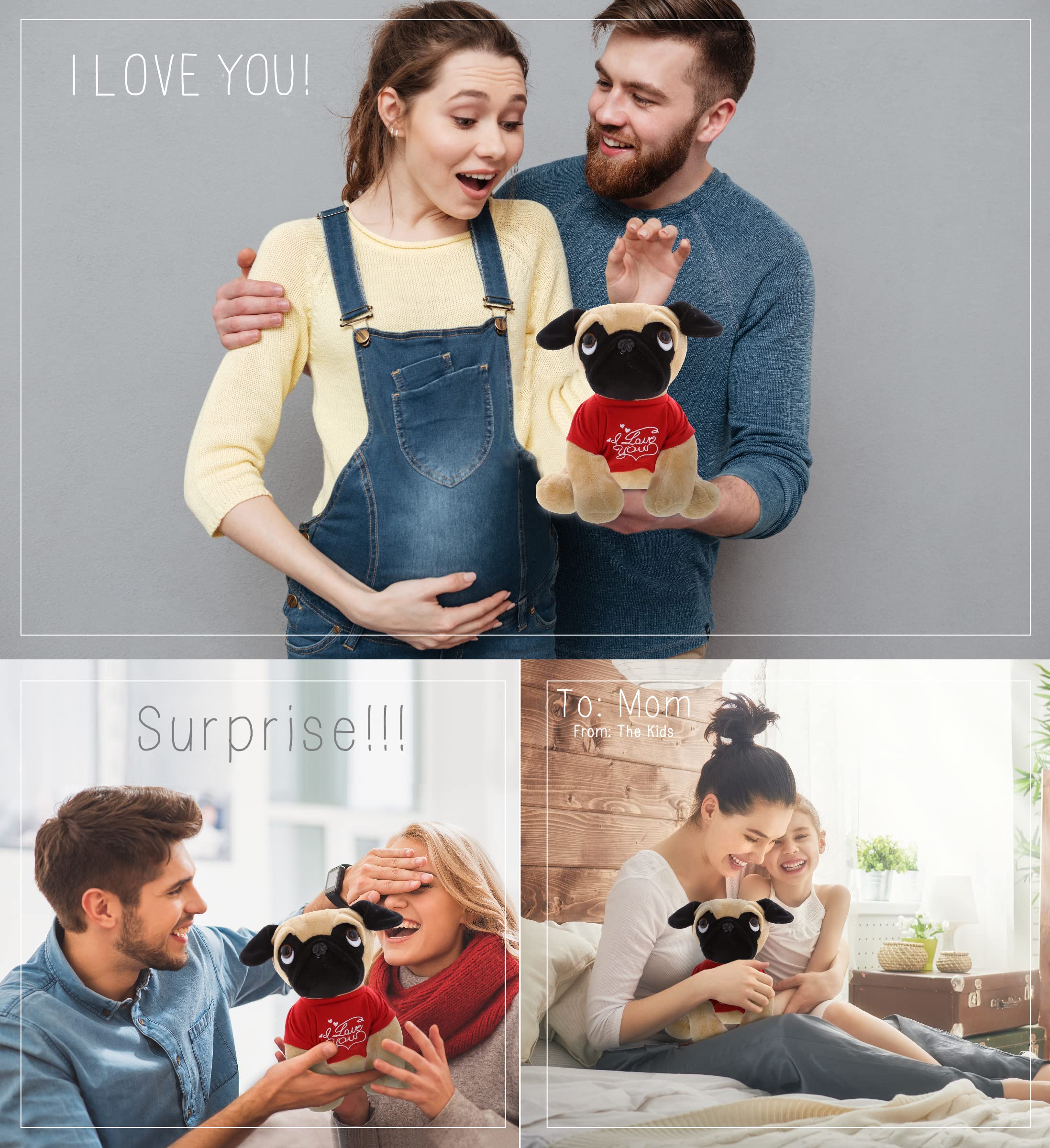 Personalized I Love You Plush Pug Dog Stuffed Animal - 10 Inch Valentine's Day Gift with Red Shirt & Name Customization for Her/Him | Perfect for Anniversaries, Birthdays & Romantic Dates | Cute Home Decor & Surprise Gift Idea