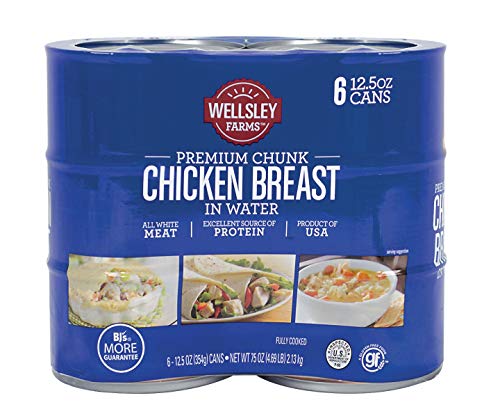 Premium Wellsley Farms White Chunk Chicken Breast in Water - 12.5 oz (6-Pack) | High-Quality Canned Chicken for Salads, Sandwiches & Meal Prep