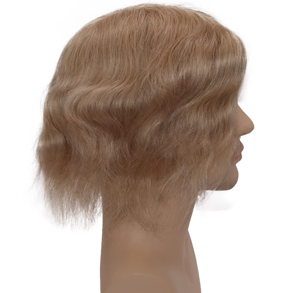 0.08mm Ultra Thin Skin Toupee for Men - 100% European Virgin Human Hair Replacement Wig - 8x10 Inch Natural Straight Hairpiece - #22 Ash Blonde Color - Breathable & Undetectable Hair System for Daily Wear, Parties & Special Occasions