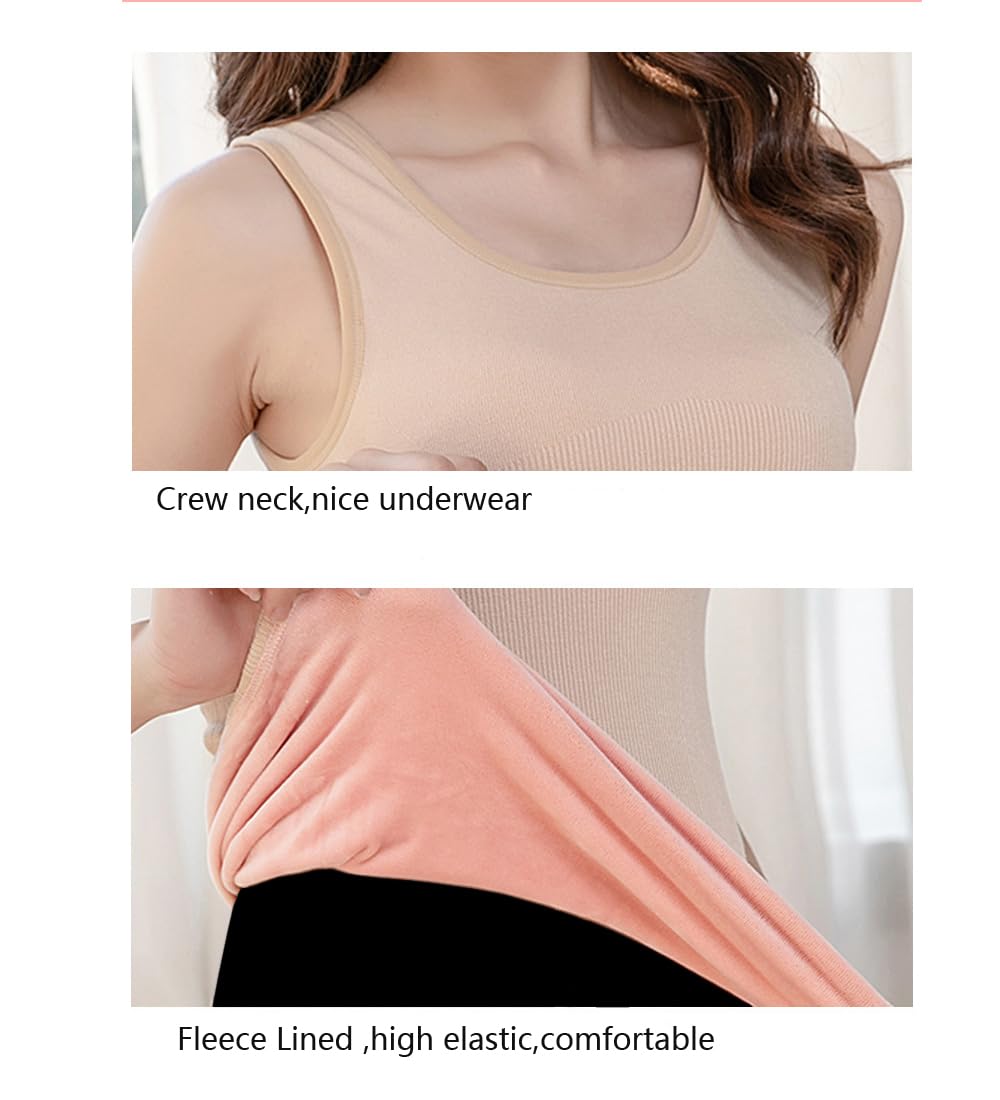 Flenwgo Women's Cotton Thermal Fleece Lined Cami Tank Top - Warm Winter Base Layer Undershirt for Cold Weather, Layering & Outdoor Activities