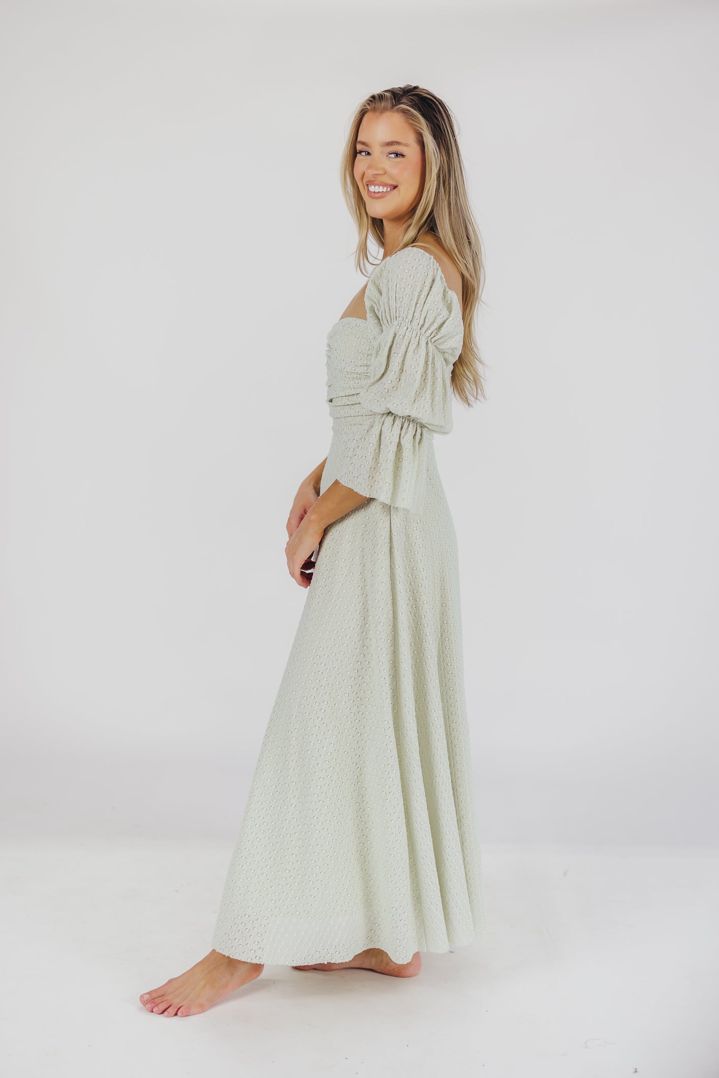 Corrine Tiered Sleeve Maxi Dress with Pockets - Bump Friendly Maternity Dress, Inclusive Sizing (S-3XL) in Refreshing Mint Green | Perfect for Baby Showers, Beach Vacations & Summer Weddings